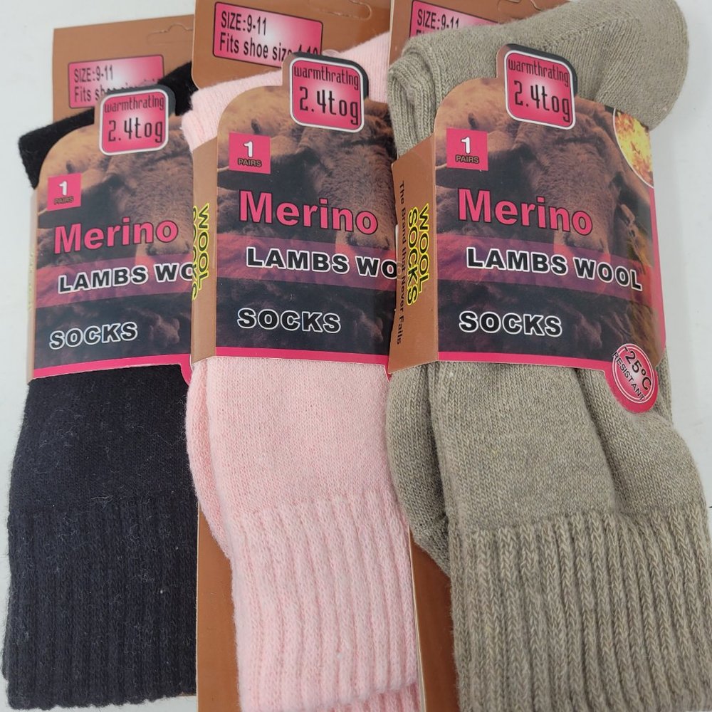 NEW Women Merino Lamb Wool Socks, Thick Warm Winter Crew Socks 3 Pairs - Picture 1 of 4